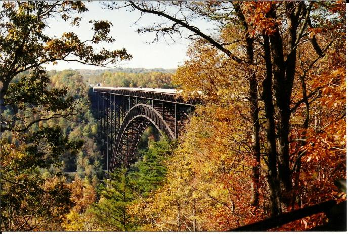 New River Gorge Bridge with fall folage 2000 by jolynn powers