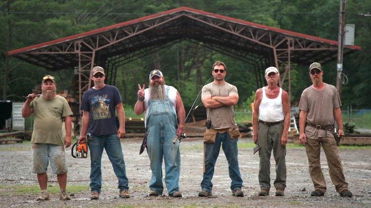 Barnwood Builders promotional photo. right to left is Tim, Sherman, Bryan, Mark,Johnny, Graham
