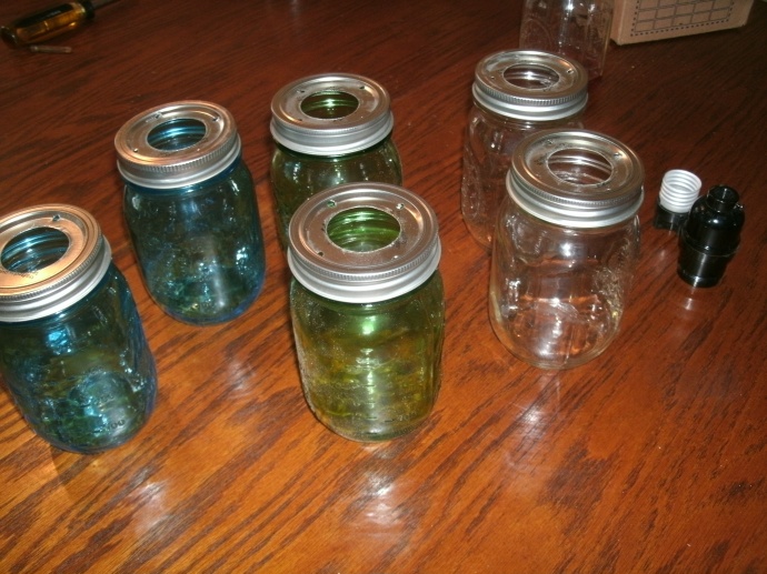 Mason Jar light shades... blue green and clear ready to add to light fixtuer