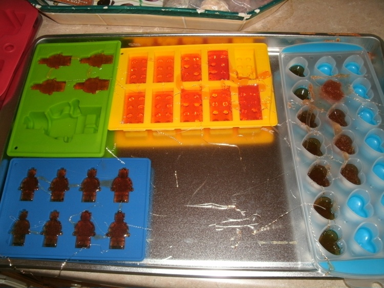 Lego silicone molds with hard candy cooling 