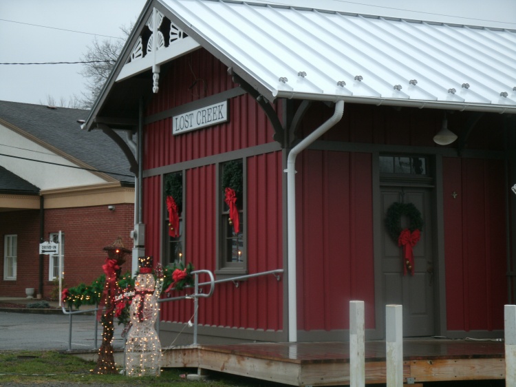 street view of the Lost Creek Depot and snowman 2015