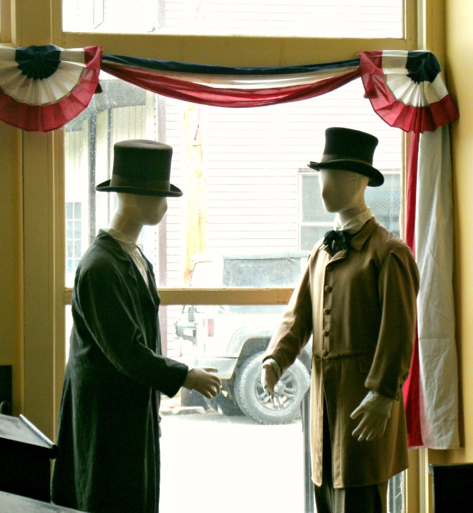 Mannequins about to shake hands in typical 1800s dress, Beverly Heritage Center.Beverly WV.